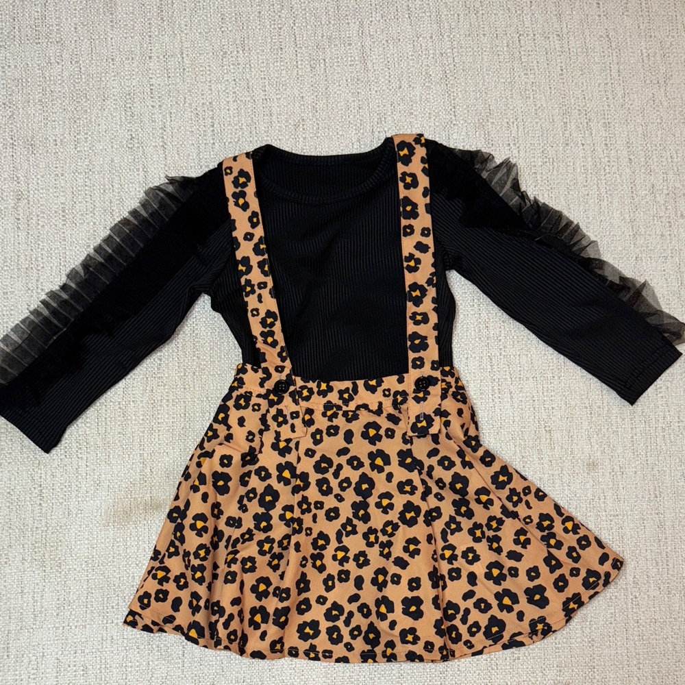 Leopard Print Suspender Dress with Black Top